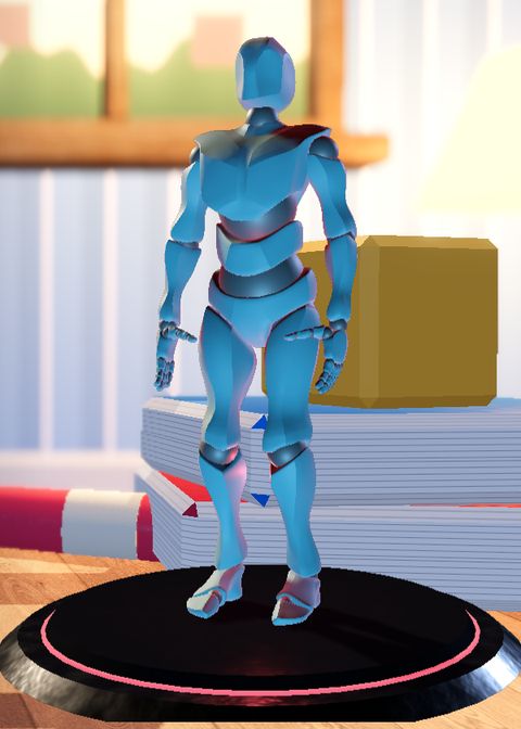 Servo, a blue test-dummy robot